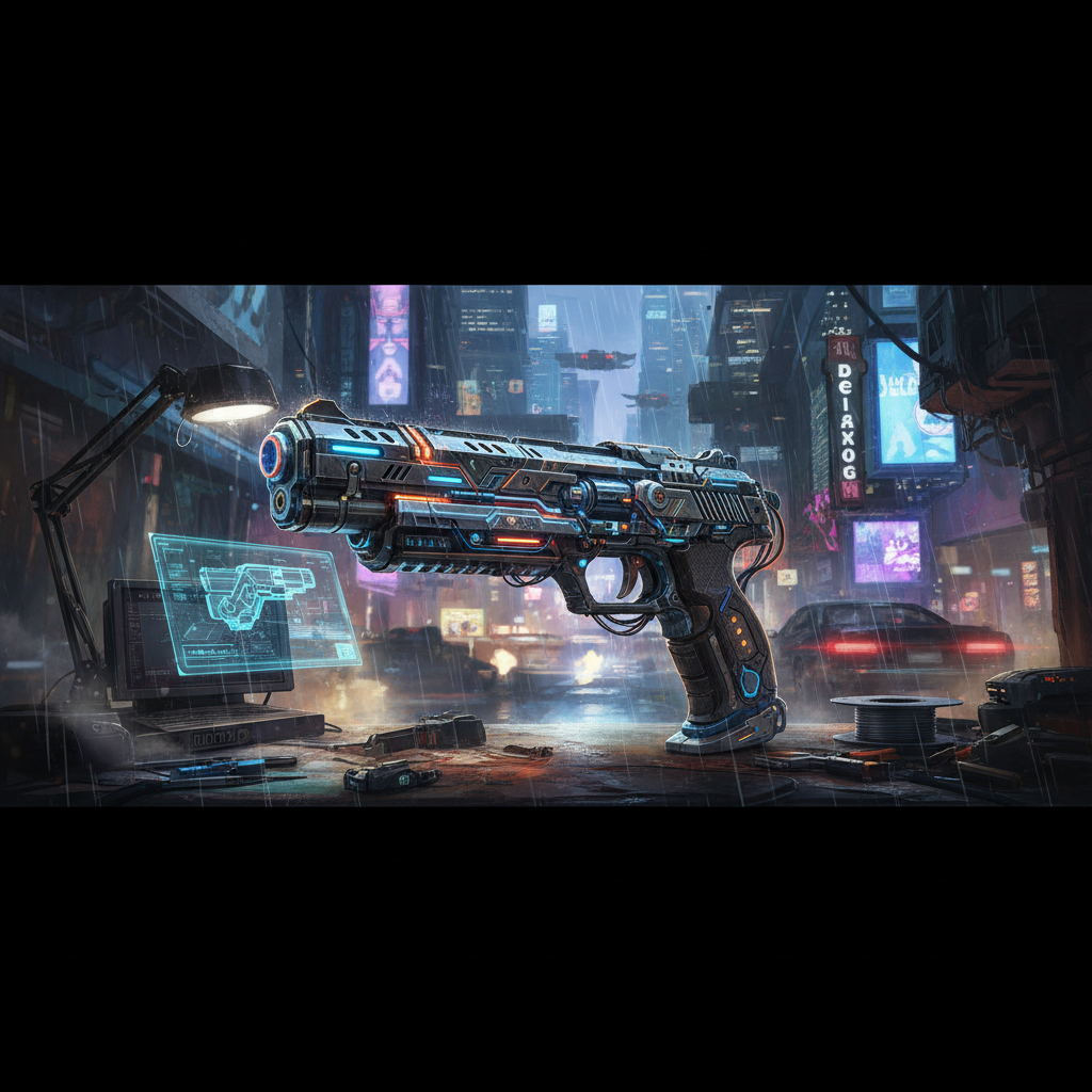 Cyberpunk 2077 Malorian Arms 3516 Prop STL with LED Integration — illustration